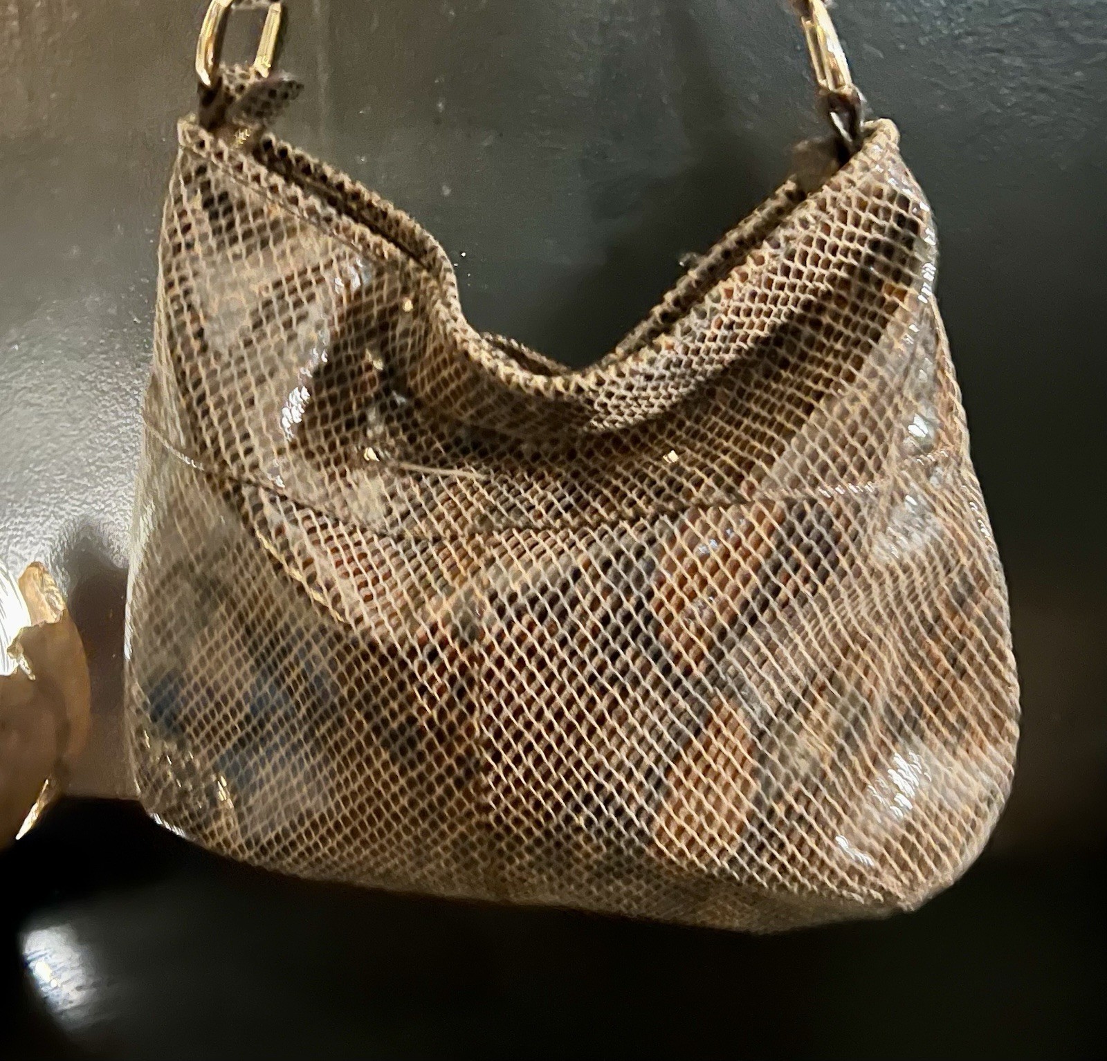 Vintage B. Makowsky Python Printed Leather Bag Br… - image 2