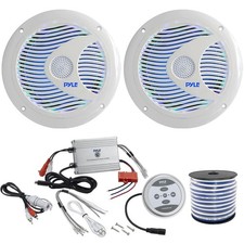 2 x Pyle PLMR6LEW 6.5'' Audio LED Speakers, 2-Channel Amplifier, Speaker Wire