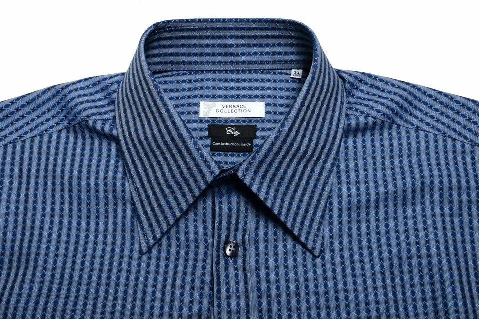 Camisa social masculina manga longa listrada multicolorida Versace Collection "City" - Imagem 4 de 4