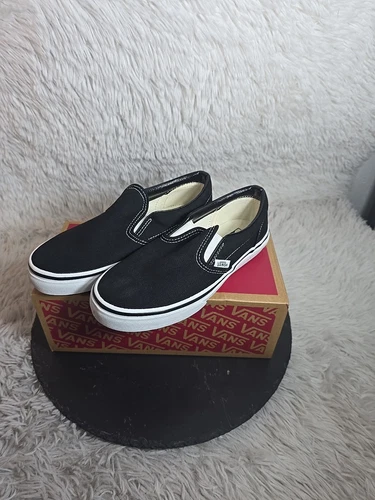 NUOVE scarpe Vans Classic slip on taglia 3 nero bianco vero VN000ZBU6BT giovani bambini