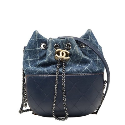 Chanel Coco Mark Gabrielle de Chain Shoulder Bag Bucket Drawstring Blue Denim 55