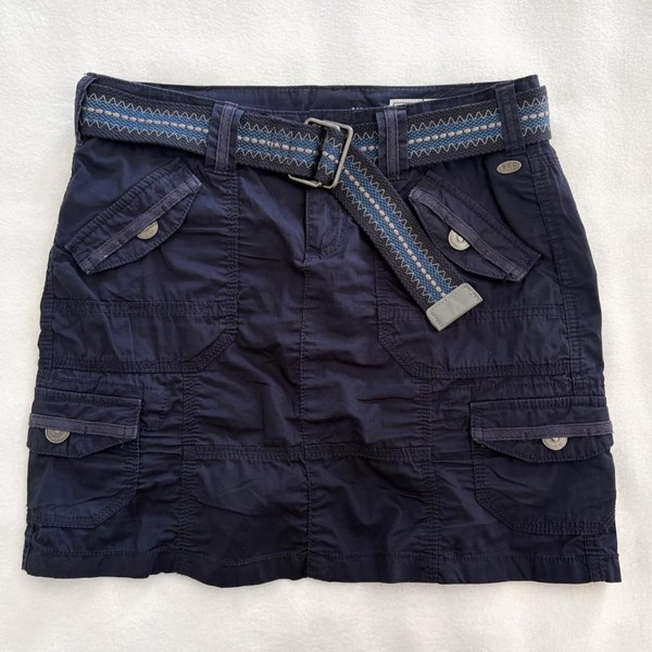 Esprit Y2K 2000s Navy blue skirt belted pockets size 34 8-10