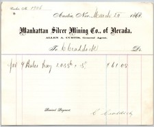Manhattan Silver Mining Co., of Nevada 1868 Billhead 