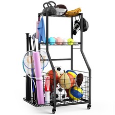Sports Equipment Garage Organizer,Garage Ball Storage Rack for Sports with Wheel