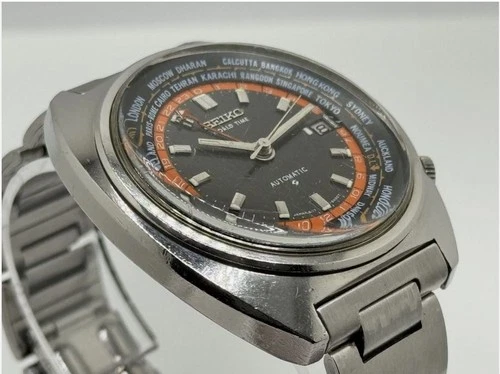 RARE, Original Vintage 1970s Seiko World Time GMT Automatic Black Dial 6117-6400