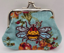 Small Pouch Kiss-Lock Change Coin Purse Wallet - Floral w/ Bee NEW