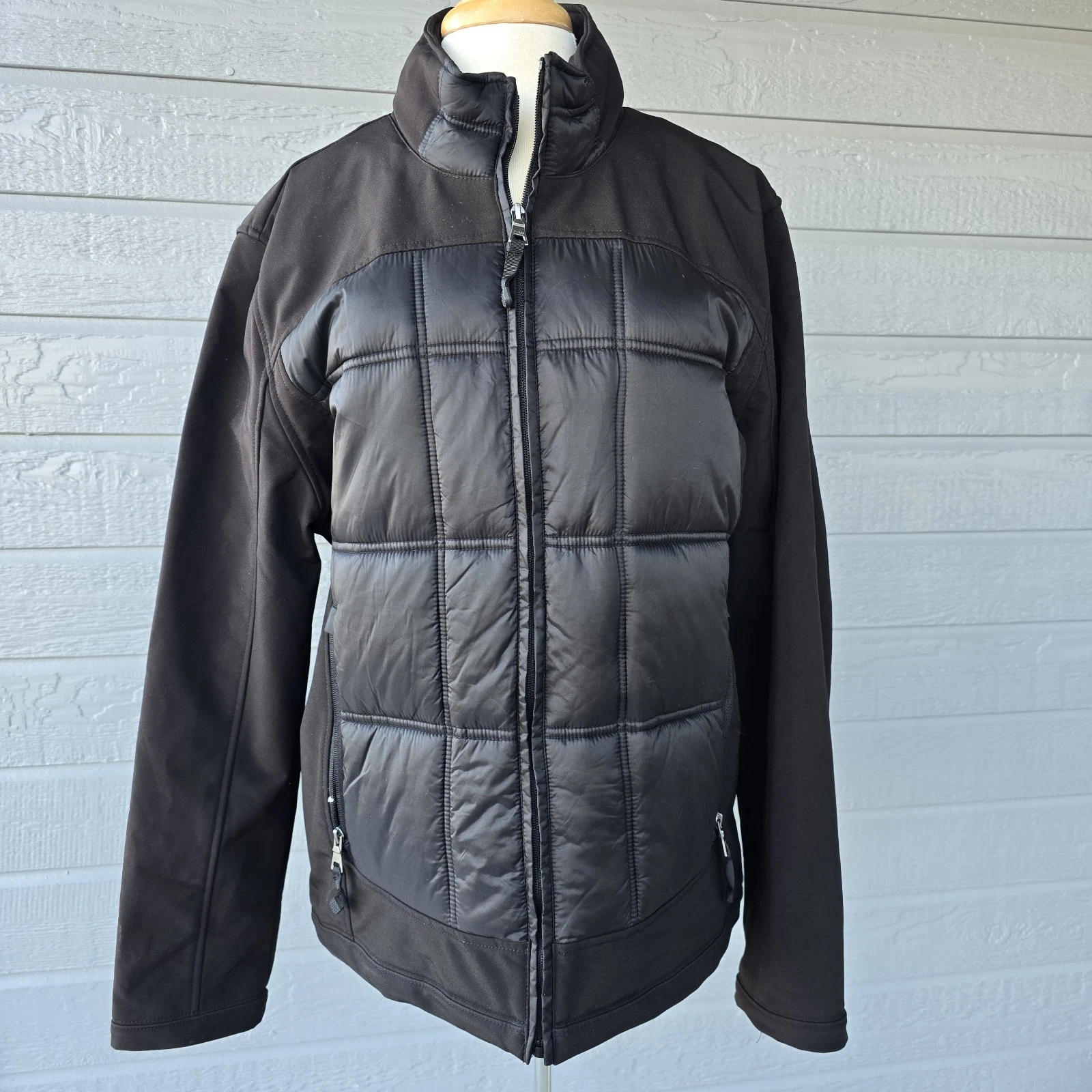 Guess Men's black neoprene and nylon puffer hybrid jacket XL