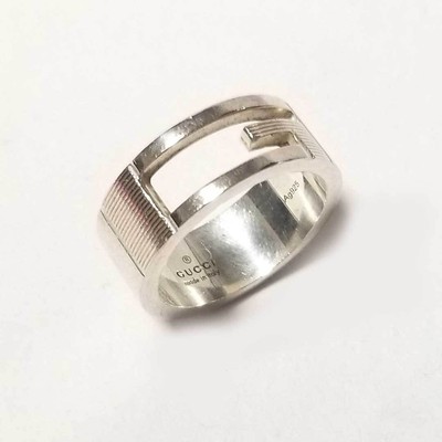 Authentic GUCCI G Ring 15 Silver Cut Out G Blanc US size 7.25
