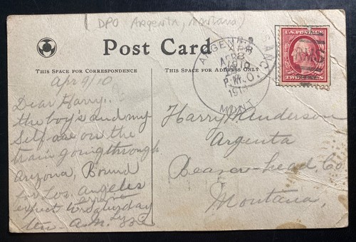 1910 Argenta MT USA Picture Postcard Cover South Water street Chicago - Picture 2 of 2