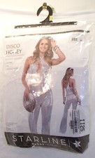 Starline Halloween Costume Disco Honey Silver Glittery Jumpsuit Women's M Outfit