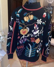 Vintage 80  s Lisa Nichols Floral Botanical Button Back Sweater Women  s size L