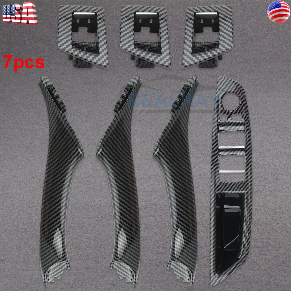 Carbon Fiber Inner Door Panel Handle Pull Trim Cover For 10-16 BMW 5 520 F10 F11 Foto 2 de 4