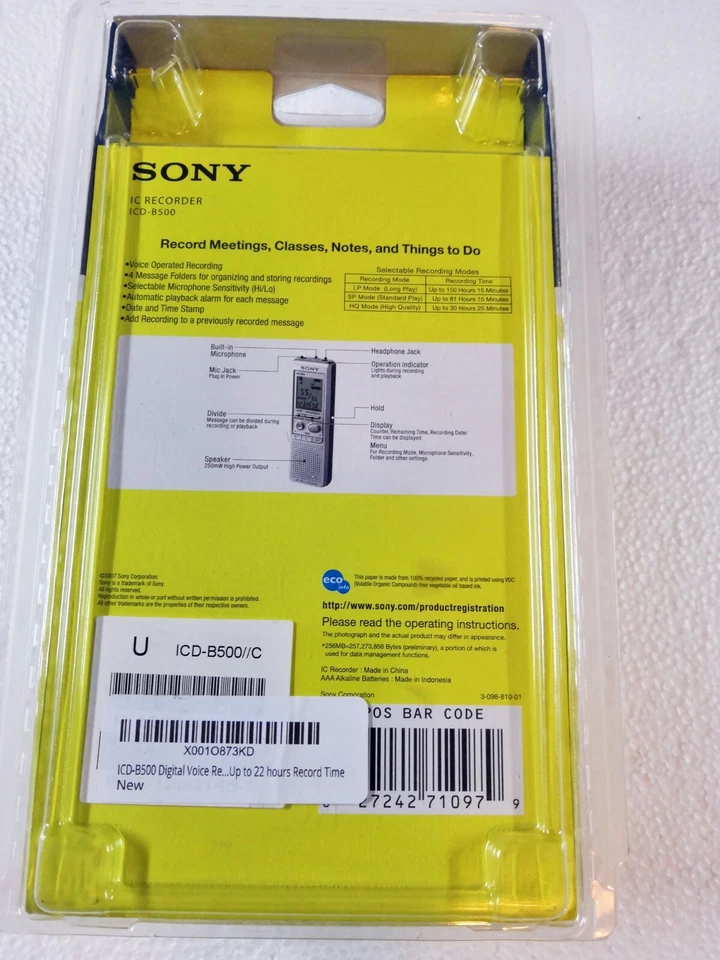Sony ICD-B500 Digital Voice Recorder with 256 MB Built-in Flash Memory - Image 3 of 3