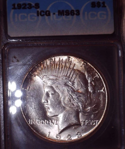 1923-S Peace Silver Dollar ICG MS 63, Issue Free, Nice Toning, Frosty Back