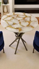 18" Agate Side Table Elegant Stone Coffee & Tea Table for Living Room Furniture