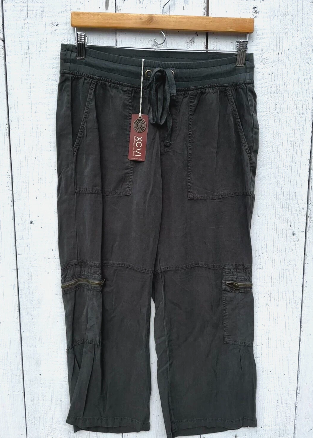 XCVI Women's Dark Green Casual Stretch Waist Capri Wide Leg Pants Size S NEW