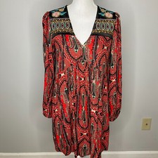ZARA Mini Dress Women Size Small Multicolor Paisley Long Sleeve Embroidered Boho