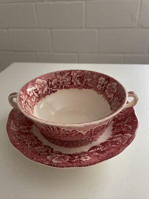 Palissy Pottery Thames River Scenes England Suppentasse / Untertasse rot Keramik