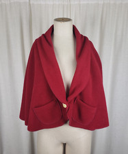 Janksa Polartec Fleece Shawl Collar Wrap Poncho Cape Womens Os Red Button Up Usa
