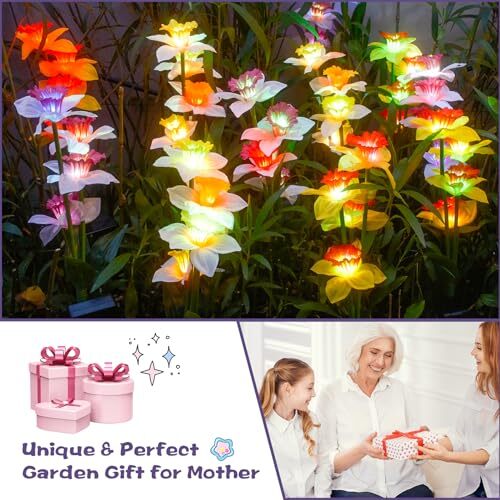 Solar Garden Lights, Solar Daffodil Flower Lights, Color Changing Solar