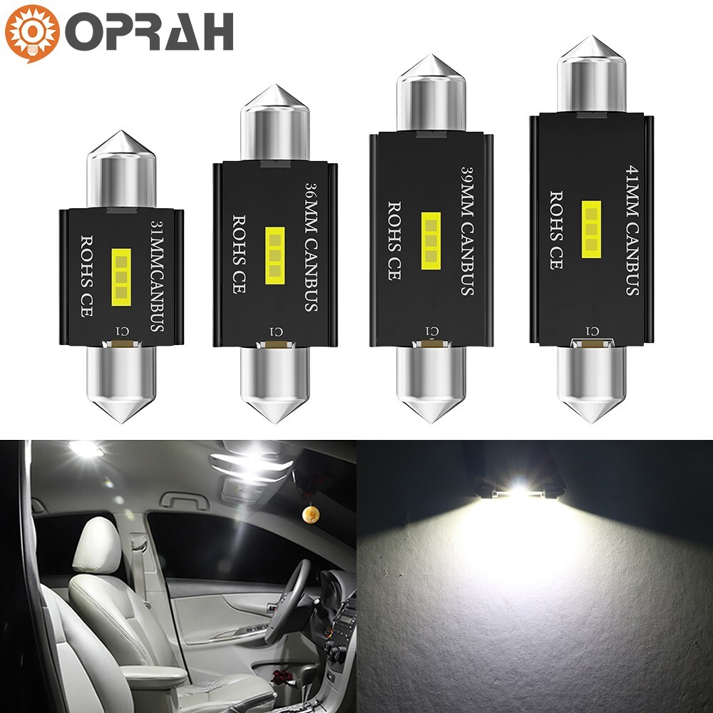 10pcs 31-41mm Cool White LED Car Interior 1860 Canbus Dome Festoon Light Bulbs