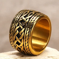 15MM Men's Big Celtic Knot Wedding Band Stainless Steel Twisting Rope Biker Ring