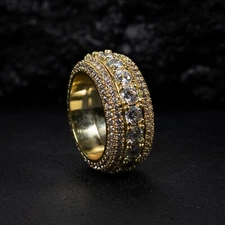 Men's Gold Plated Iced Cz Pointer Hip Hop Elegant 5 Layered Eternity Ring