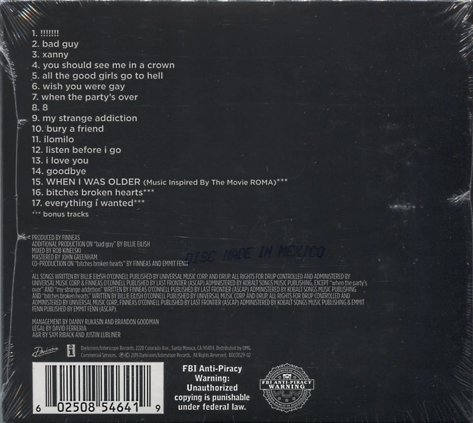 +3 BONUS TRACKS---  Billie Eilish WHEN WE ALL FALL ASLEEP WHERE DO WE GO CD 1115 - Image 3 of 4