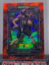 2023 Max Duggan Panini Prizm Draft Picks Red Cracked Ice Rookie Card #107. rookie card picture