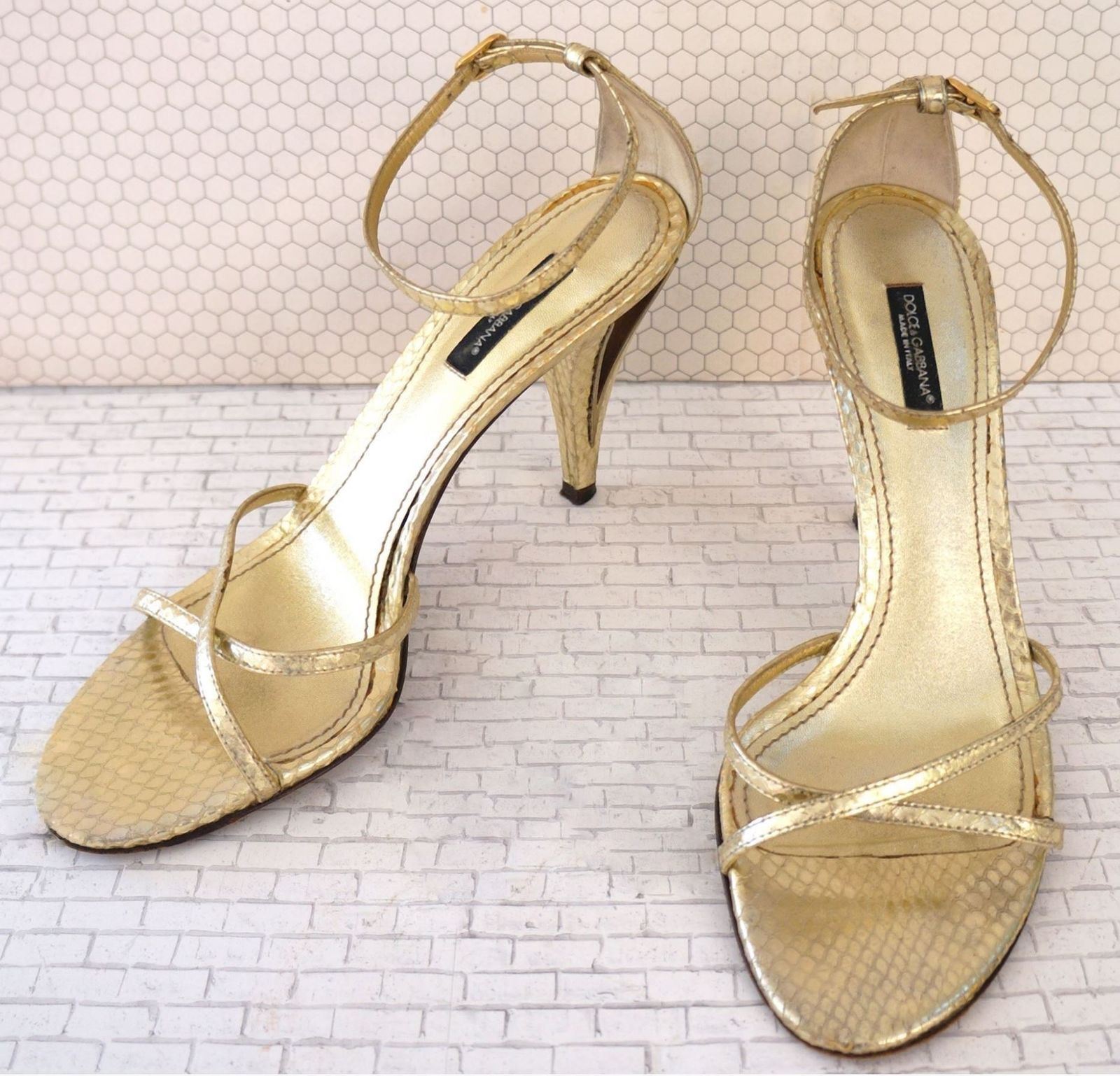 DOLCE & GABBANA Sandals 39 Metallic Gold Snakeskin Heels Strappy Sandals GABBANA 8.5 7e3b47 DOLCE & GABBANA Sandals 39 Metallic Gold Snakeskin Heels Strappy Sandals GABBANA 8.5 7e3b47