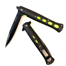9" Spring Assisted Folding EDC Pocket Knife 4 Green Dots On Handle