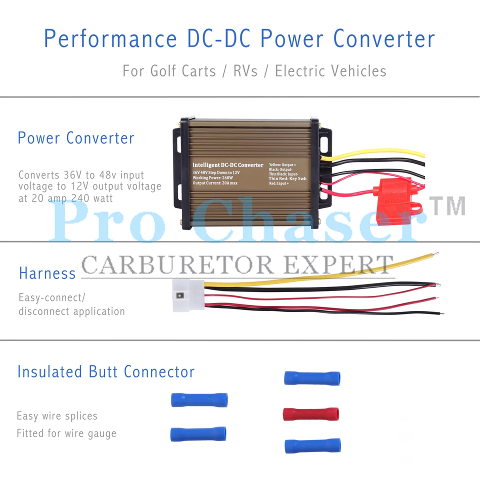 Pro Chaser DC-DC 36V 48V Voltage Converter Regulator Reducer to 12V 240W 20A - Image 2 of 4
