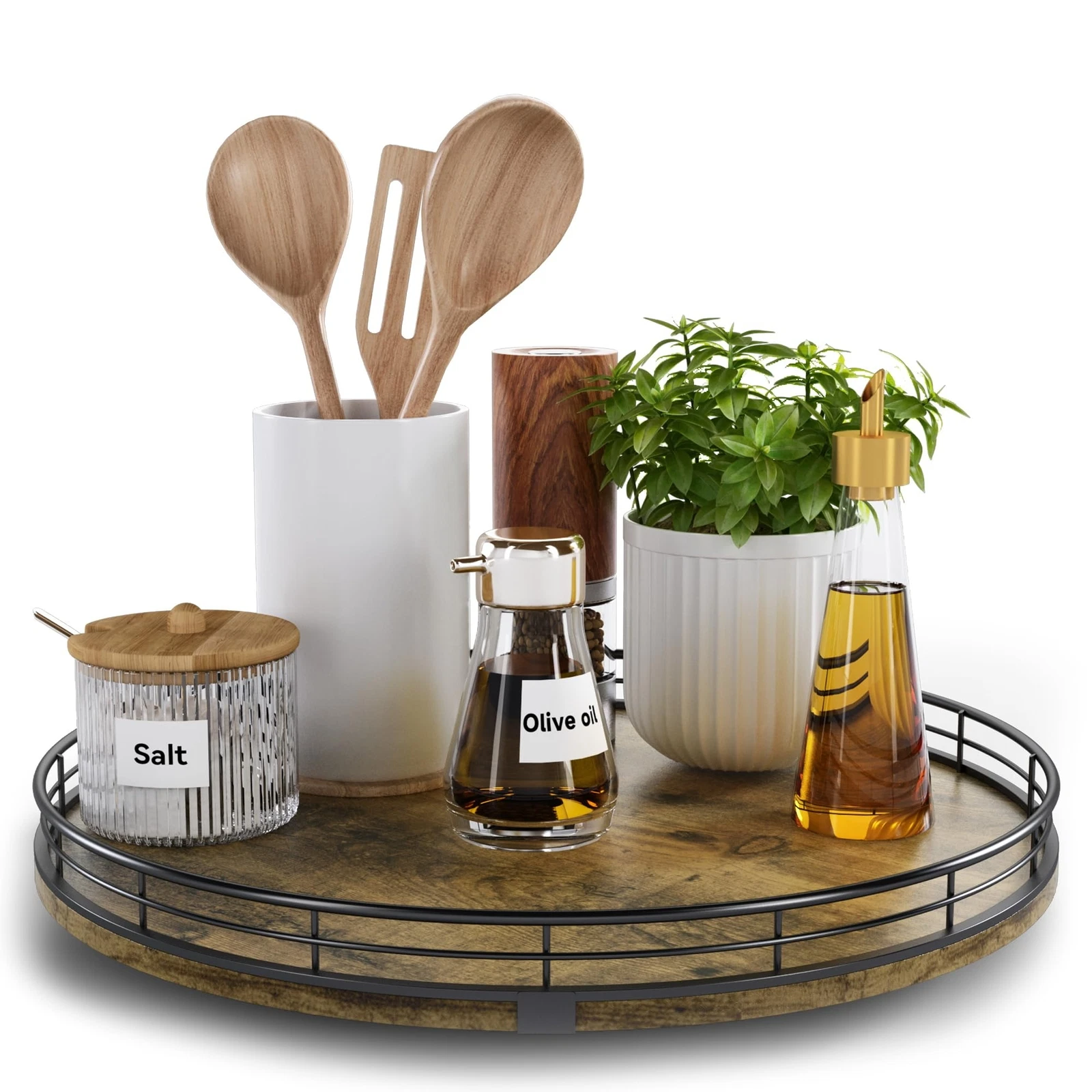 13Inch Lazy Susan Organizer Non Skid Wood Turntable Organizer for Pantry Cabinet