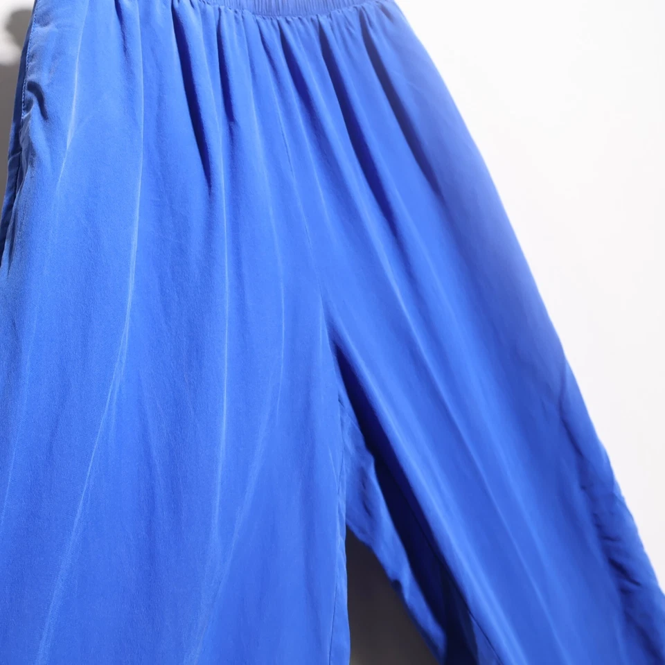 Pantalones de Colección 100% Seda Azul Real Tirar Bolsillos Alto Cintura Elástica Para Mujer S Foto 3 de 4
