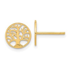 14k Yellow Gold Round Tree Post Earrings