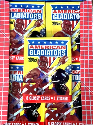 1991 TOPPS AMERICAN GLADIATORS TV Show 🍿 PACK 8 Cards 1 Sticker GLOSSY SEALED!!