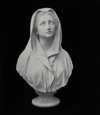 Glas magische Laterne Dia JUNGE FRAU BETET VON C PESSINA ITALIEN UM 1890 FOTO