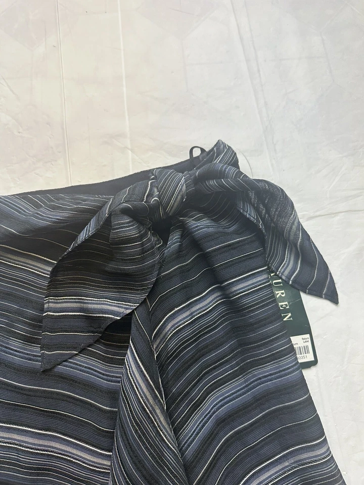 NUEVO CON ETIQUETAS Polo Ralph Lauren Azul Falda Envolvente de Seda Talla 8 Corbata Lateral Gasa Rayas Foto 2 de 4
