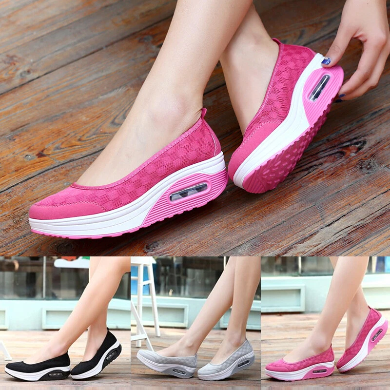 Fashion Womens Ladies Slip On Comfort Cushioned Sole Wedge Mesh Boat Swing Shoes
