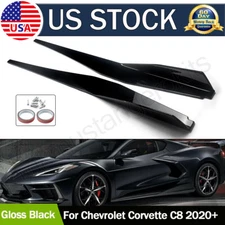 Fits 2020+ Corvette C8 5VM Style Side Skirts Extension Rocker Panel Glossy Black
