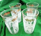 Vintage Anchor Hocking Iced Tea Glasses Lot of 4 Gold Eagle White Colonial MCM