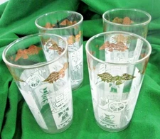 Vintage Anchor Hocking Iced Tea Glasses Lot of 4 Gold Eagle White Colonial MCM