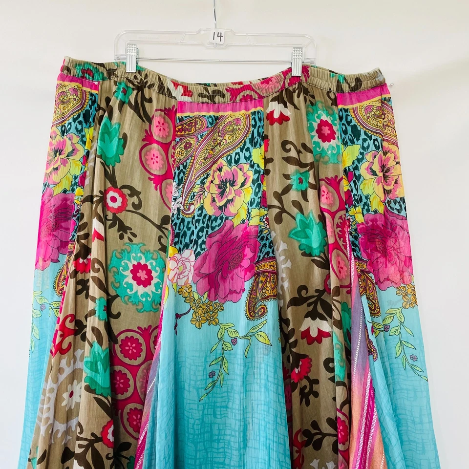 Мягкое окружение мульти макси юбка гофрированный богемное Lagenlook Artsy Flowy цветочный 3 X - Изображение 4 из 4