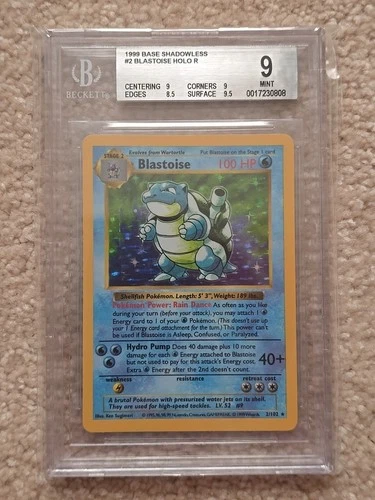 1999 Pokemon Base Set Shadowless Blastoise BGS 9 MINT Beckett 2/102 English WOTC