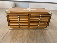 Vintage Coaster Set 16 pc Wood Cork Brass