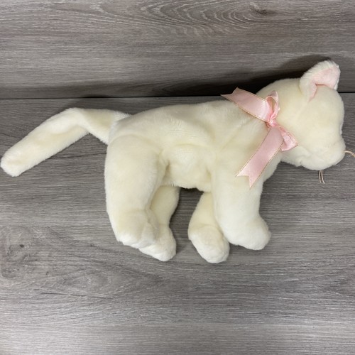 Ty Beanie Buddies FLIP weiße Katze Plüsch blaue Augen rosa Schleife Stofftier Spielzeug - Bild 2 von 9