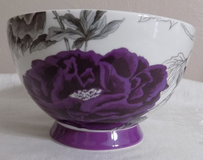 Portobello by Inspire bone china coupe soup cereal bowl purple peony pattern