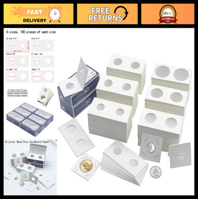 600 Pcs Coin Flips - 6 Sizes 2''x2'' Cardboard Holders for Coin Collection Supplie