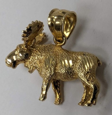 14k Gelbgold 3D massiver Elch Charm Anhänger - schwer 9,15 Gramm