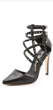 ALICE  OLIVIA DRIXA Black Leather Studded Strapped Pump Size 36.5 